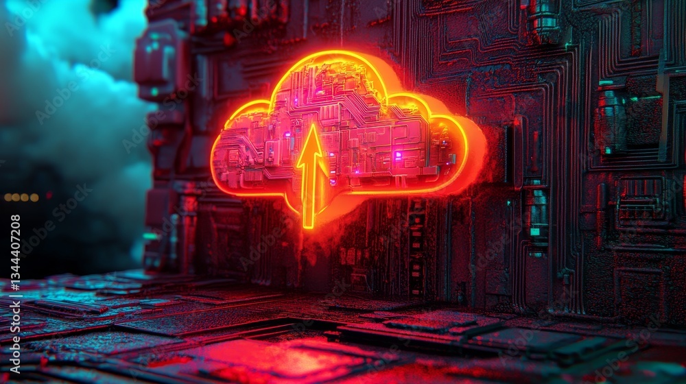 Poster the concept of orange and yellow data storage technology is visually represented by a vibrant, neon 