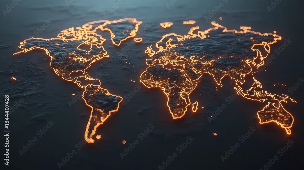 Poster global digital connectivity world map with illuminated borders technology concept dark background ae