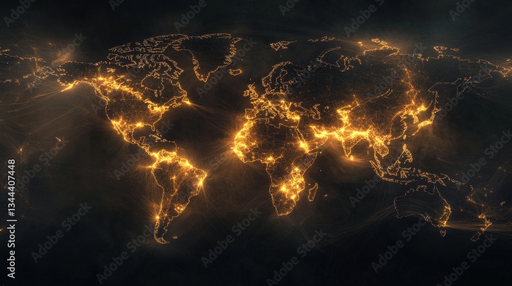 Aufkleber global digital connectivity map visualization technology abstract aerial view digital transformation