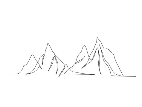 Continuous one line drawing of nature mountain. Mountain landscape in single line draw illustration. Editable stroke.