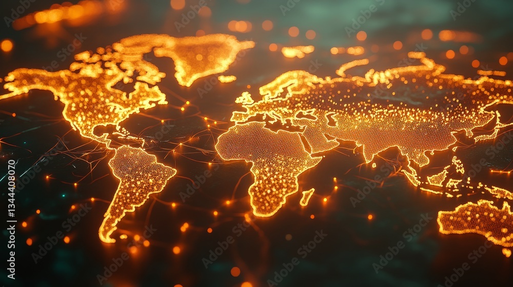 Poster global network visualization digital world map data representation virtual environment abstract pers
