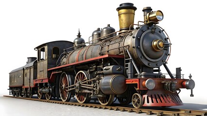 Fototapeta premium Vintage Steam Locomotive Train on Tracks