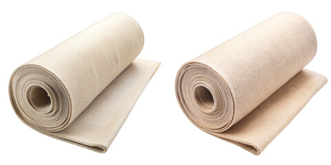 Two Rolled Beige Fabric Samples, Isolated on Transparent Background, Textile Material, Closeup, Fabric, Texture, Beige