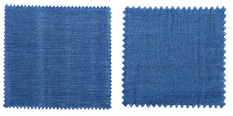Two Blue Fabric Swatches Isolated on Transparent Background, Textile Texture, Design Element,...