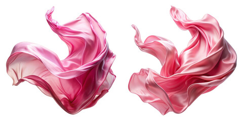 Pink Silk Fabric Flowing Dance, Isolated on Transparent Background, 3D Render, Abstract, Elegant, Silk, Fabric, Flowing