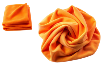 Orange Fabric Swirl and Folded Piece, Isolated on Transparent Background, Textile, Fleece, Soft, fabric texture, orange textile