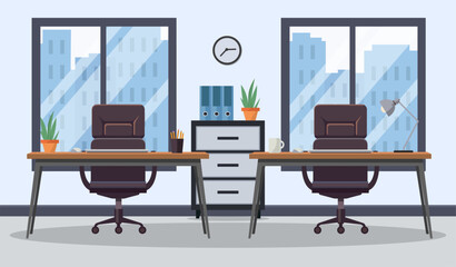 Empty modern office interior. Office interior in flat design Modern business workspace. Vector stock