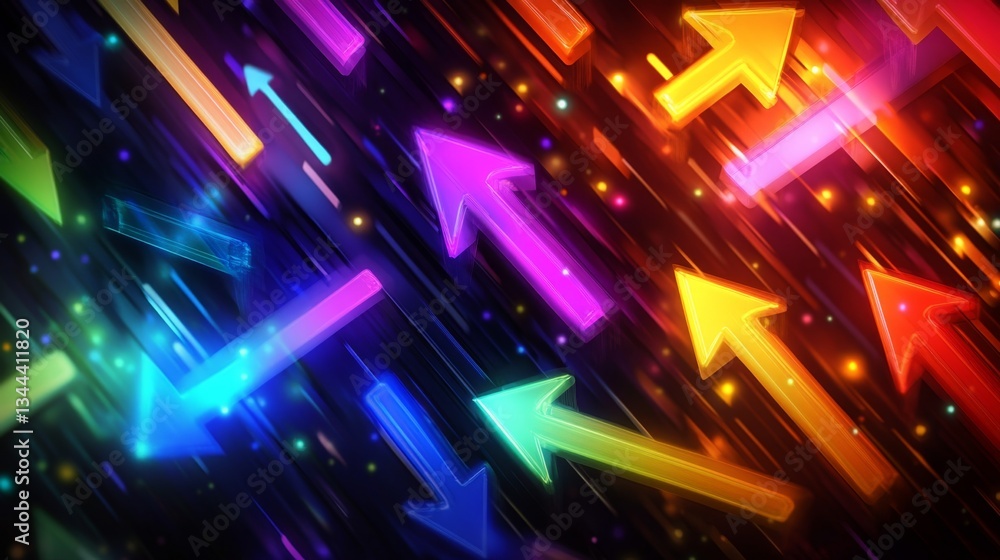 Poster dynamic colorful arrows in motion digital art vibrant background modern design abstract concept