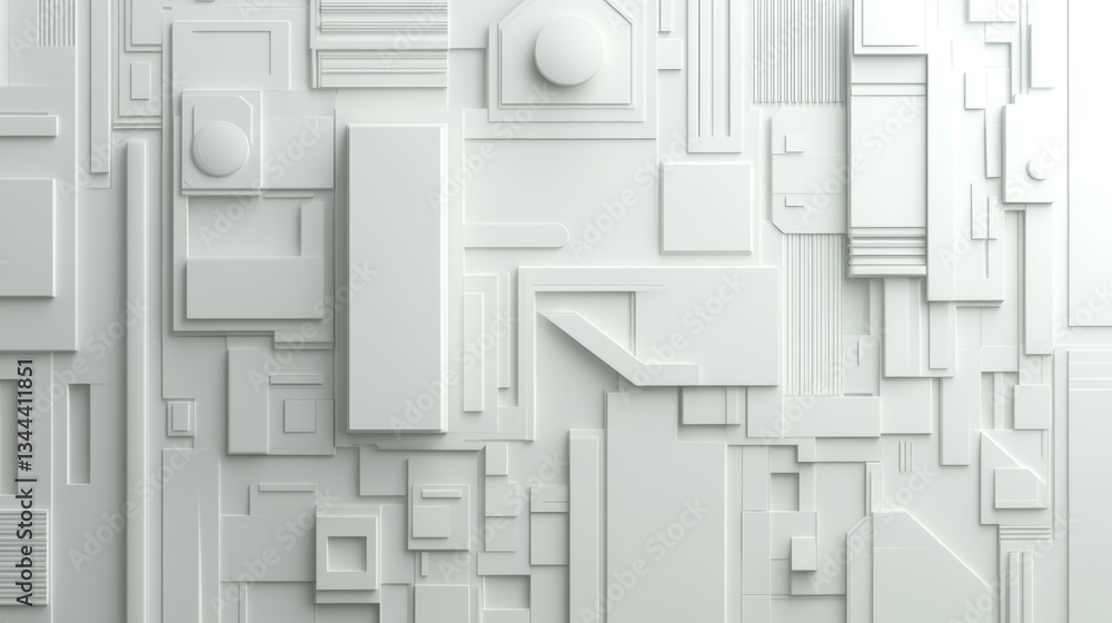 Poster white three-dimensional shapes come together to create an abstract business background in a 3d rende