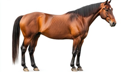 Majestic brown horse standing in studio animal portrait isolated background photography realistic view equine beauty