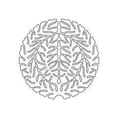 Outline circular ornamental design resembling stylized leaves branches and veins, symbolizing nature, growth and harmony