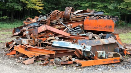Rusty Metal Scrap Pile in a Forest Setting