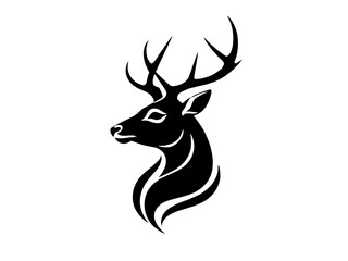 Fototapeta premium Majestic stag head profile, elegantly styled with flowing black ink, a symbol of grace and wildness.