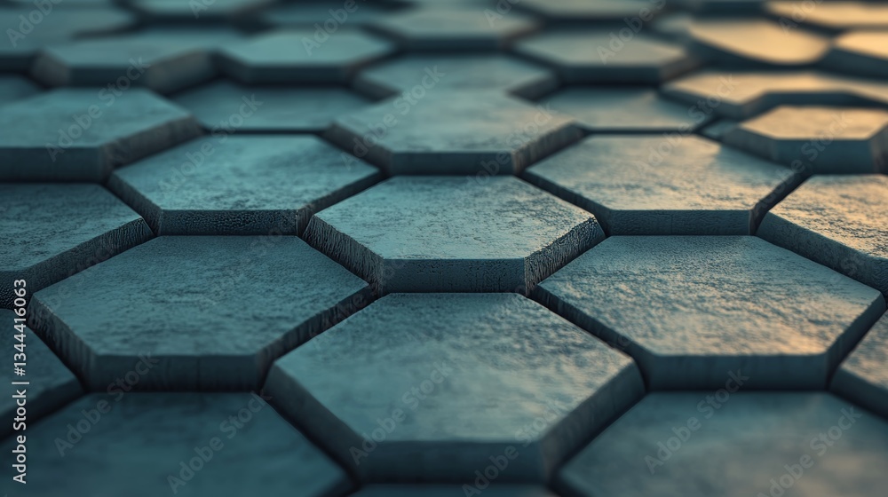 Poster the background image is a 3d render of a wall with white, hexagonal tiles that have a polished finis