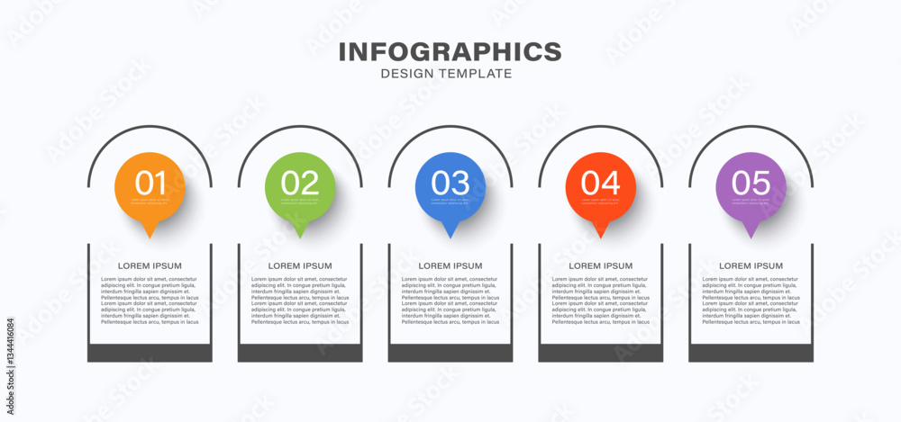 Poster 5 steps infographic design template with numbers and text