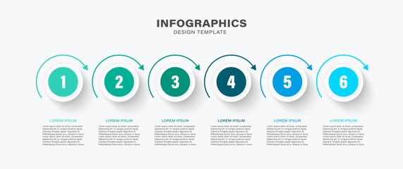 6 steps vector infographics design templates with numbers and text
