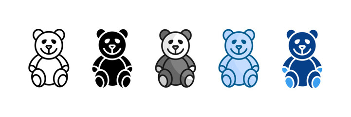 Panda Doll Icon Set Multiple Style Collection