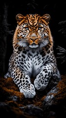 Majestic Leopard for Night Forest, Intense Gaze.