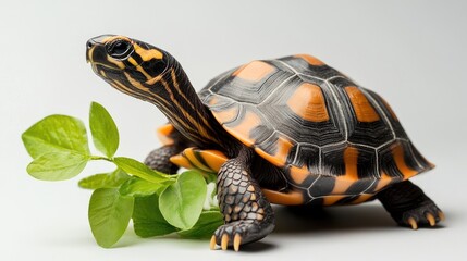 Obraz premium Majestic Land Tortoise Feasting on Lush Leaves in a Vibrant Natural Habitat