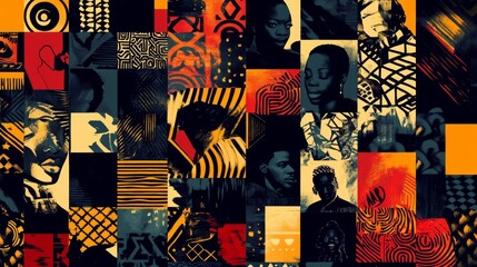 Obraz premium Vibrant art collage displaying cultural identity urban setting graphic design colorful environment aesthetic perspective visual expression