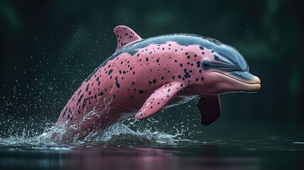 Fototapeta premium Playful dolphin leaping from water in a serene natural environment