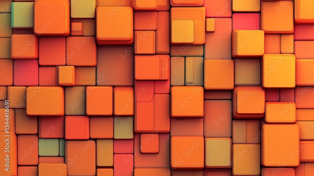 Poster the precise alignment of translucent orange and yellow blocks creates a futuristic tech background, 
