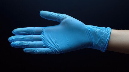 Close-up of a gloved hand extending outward against a dark background