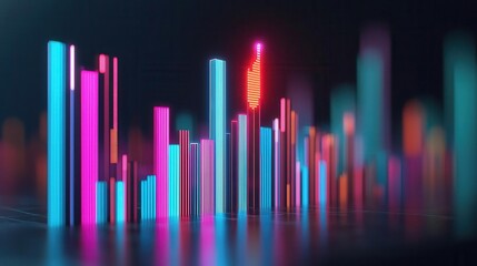 Digital city where skyscrapers are made of equity charts, with Long Term Equity Fund glowing at the top