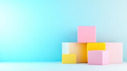 Pastel colored cubes against a light blue background