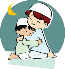 Family and friends hugging each other and celebrating Eid mubarak