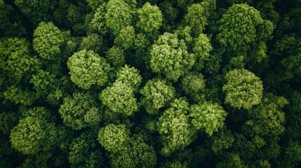 Naklejka premium Aerial view of lush green forest canopy in nature serenity and abundance bird's eye perspective