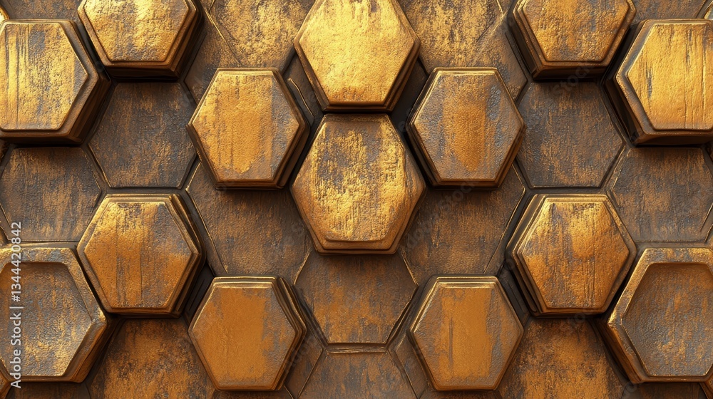 Aufkleber a 3d render of a background with polished gold walls and tiles is paired with 3d tile wallpaper feat