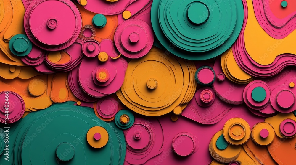 Poster the background is a vibrant, multicolored tech setting with a complex geometric 3d structure, showca