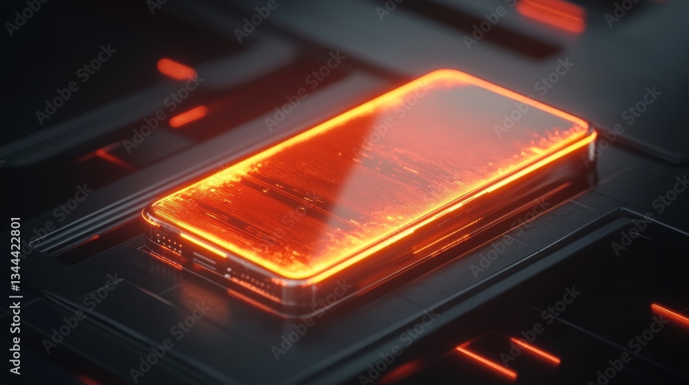 Poster futuristic smartphone display high-tech environment digital technology close-up view illuminated con