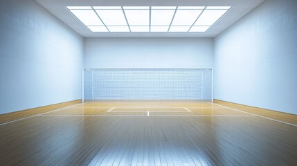 Obraz premium Indoor soccer game setup sports arena image of goalpost minimalistic environment wide angle view game preparation