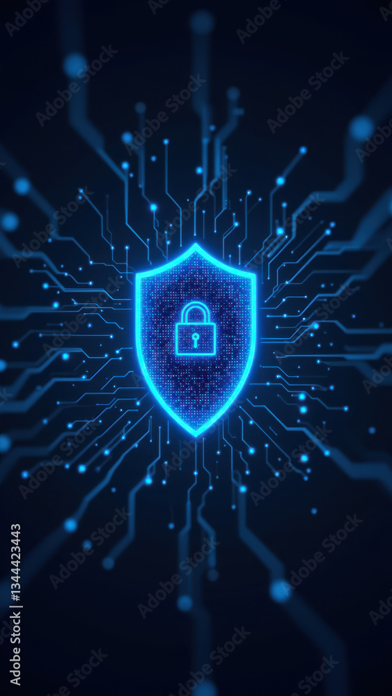 Aufkleber cybersecurity shield graphic with digital network background, symbolizing data protection and encryp