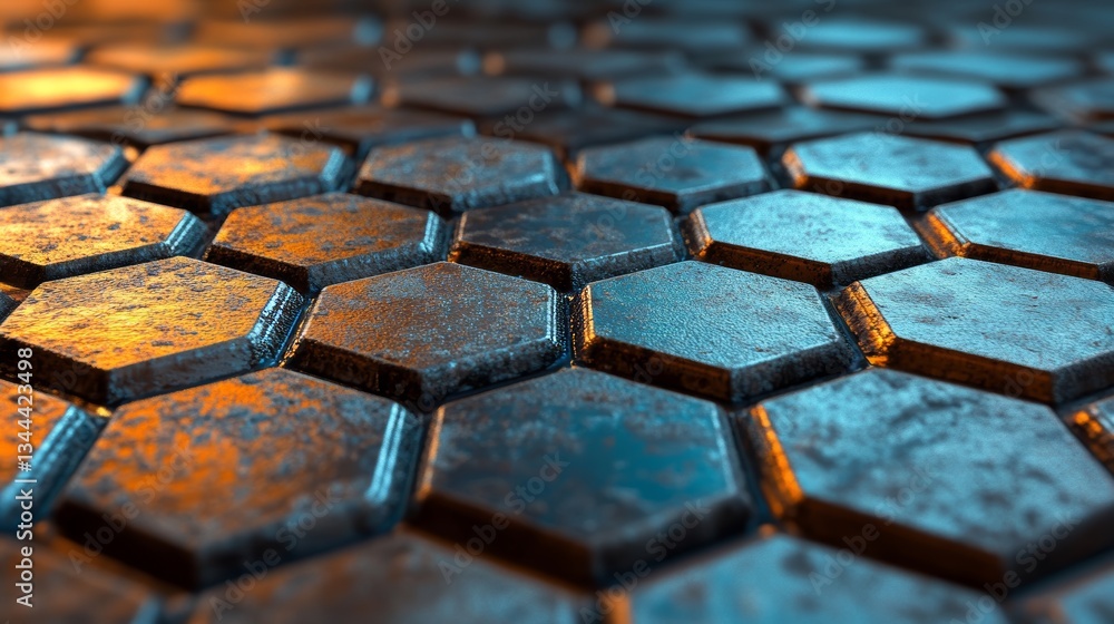 Poster the 3d render displays a sophisticated wallpaper consisting of hexagonal tiles and luxurious silver 
