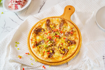 Pizza on a simple background