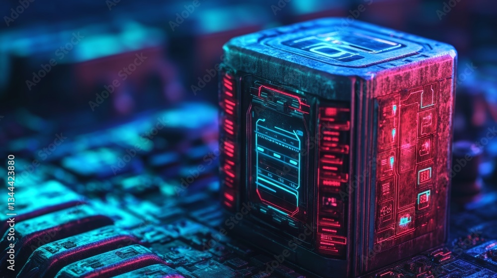 Poster the image depicts an energy technology concept symbolized by a battery against a futuristic blue dig