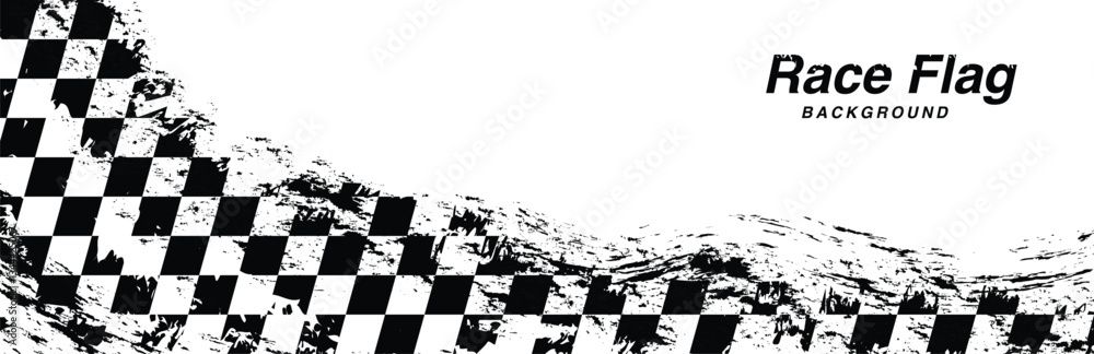 Wall mural racing flag sport background horizontal grunge checkered pattern vector design with empty space