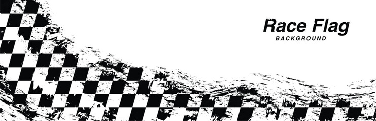 Racing flag sport background horizontal grunge checkered pattern vector design with empty space