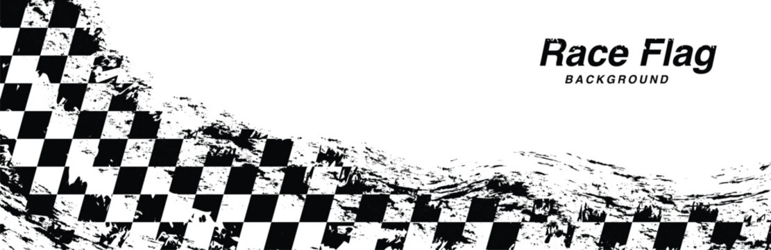 Racing flag sport background horizontal grunge checkered pattern vector design with empty space