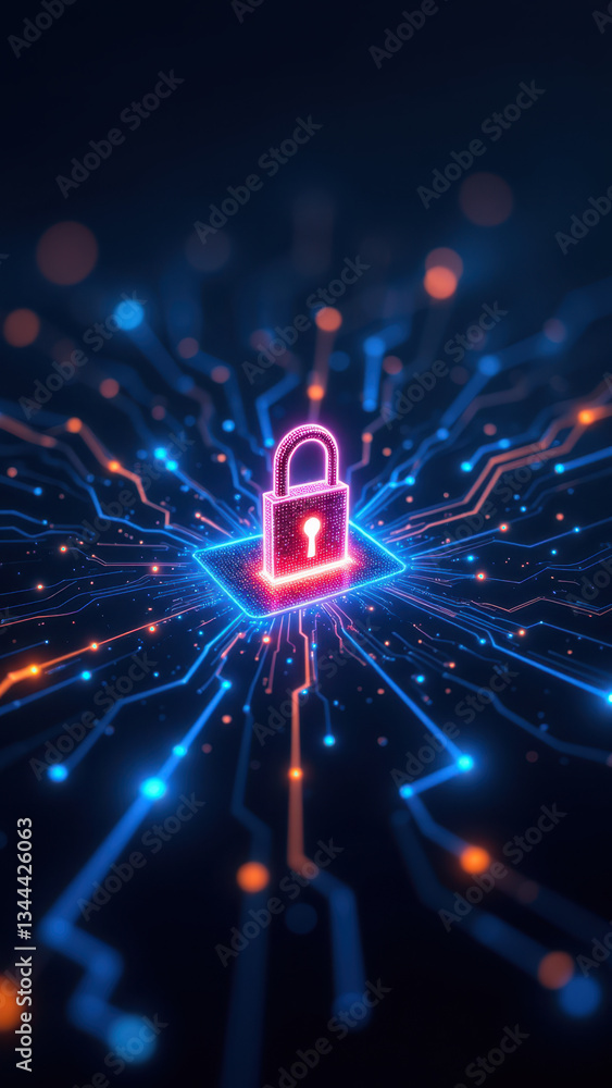 Aufkleber a vibrant abstract digital illustration featuring a lock icon at the center amidst cybernetic circui