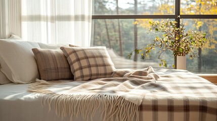 Cut-out hanging plaid blanket with fringe