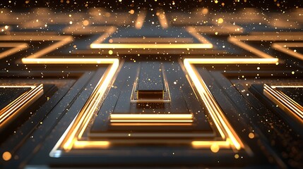 Geometric forms and golden lights, backdrop for event, luxury, futuristic