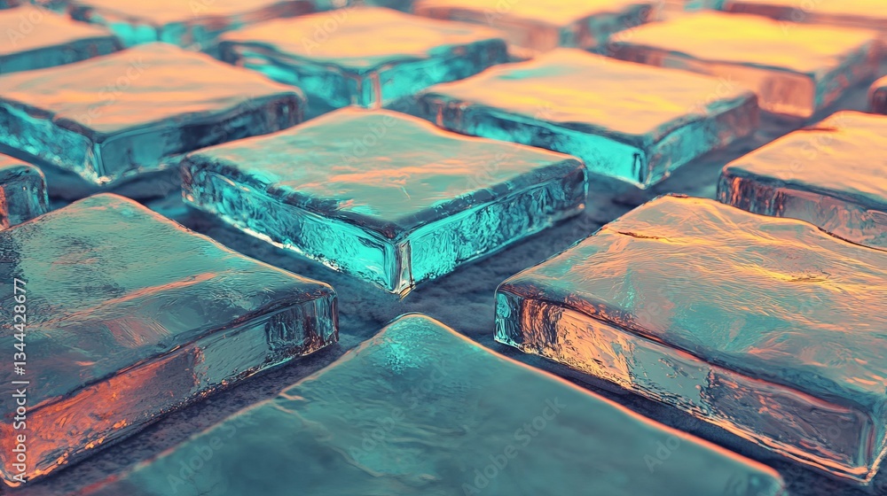 Poster a futuristic tech background is formed by precisely constructed grey, translucent cubes in a 3d rend