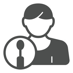 Patient man with sample wand solid icon, genetic research concept. Vector graphics. DNA sample test sign on white background, glyph style icon for mobile or web design.