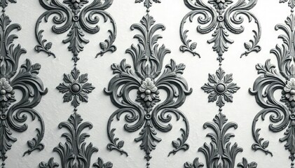 Fototapeta premium Subtle grayscale damask pattern with swirling arabesque details , grayscale, damask