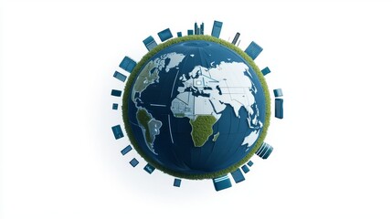 Fototapeta premium A stylized globe showcasing continents and urban structures for ecological awareness.