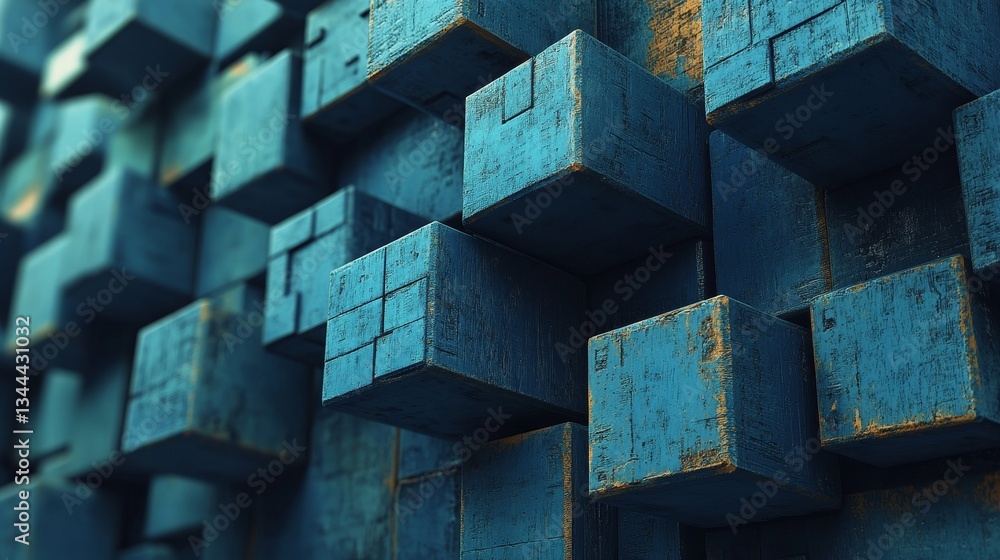 Poster a 3d rendered image of frosted glass shapes on a blue surface, incorporating innovative tech design 